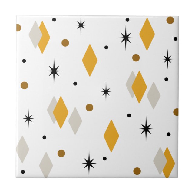Space Age Diamonds Orange White Tile (Front)