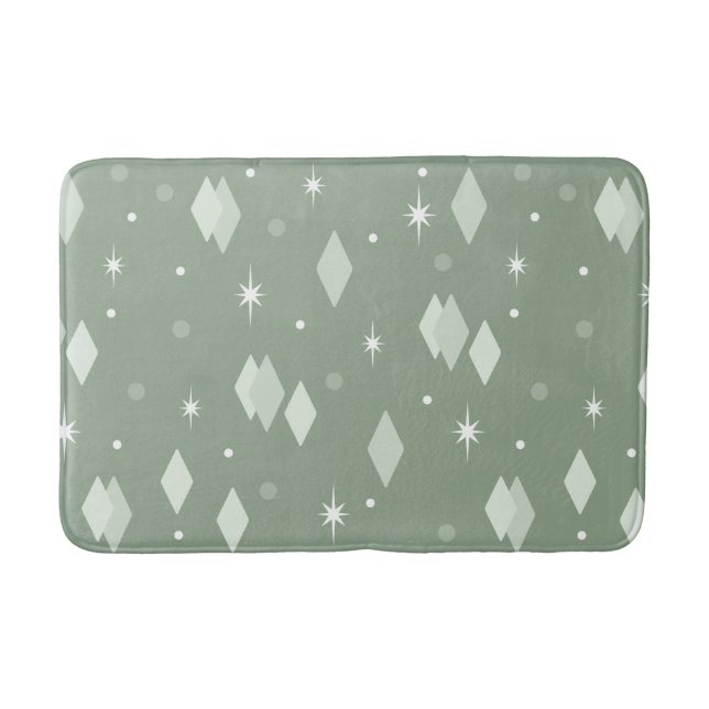 Space Age Diamonds Sage Green Bath Mat (Front)