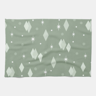 Space Age Diamonds Sage Green Tea Towel