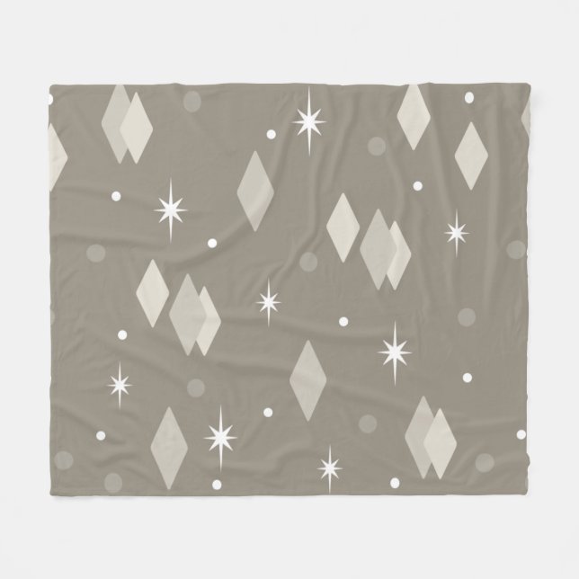 Space Age Diamonds Taupe Brown Grey Fleece Blanket (Front (Horizontal))