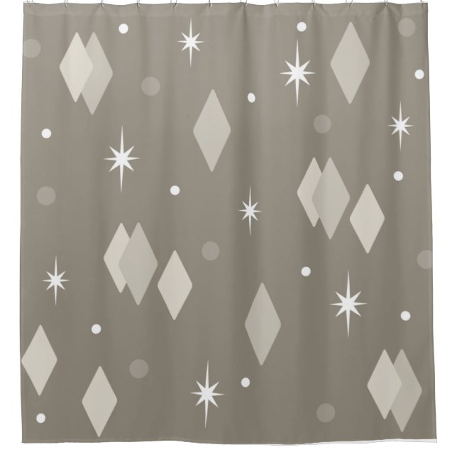 Space Age Diamonds Taupe Brown Grey Shower Curtain (Front)