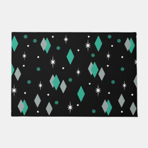 Space Age Diamonds Turquoise Black Doormat