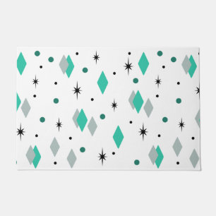 Space Age Diamonds Turquoise White Doormat