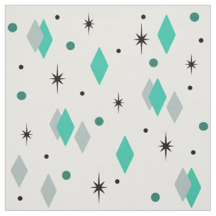 Space Age Diamonds Turquoise White Fabric