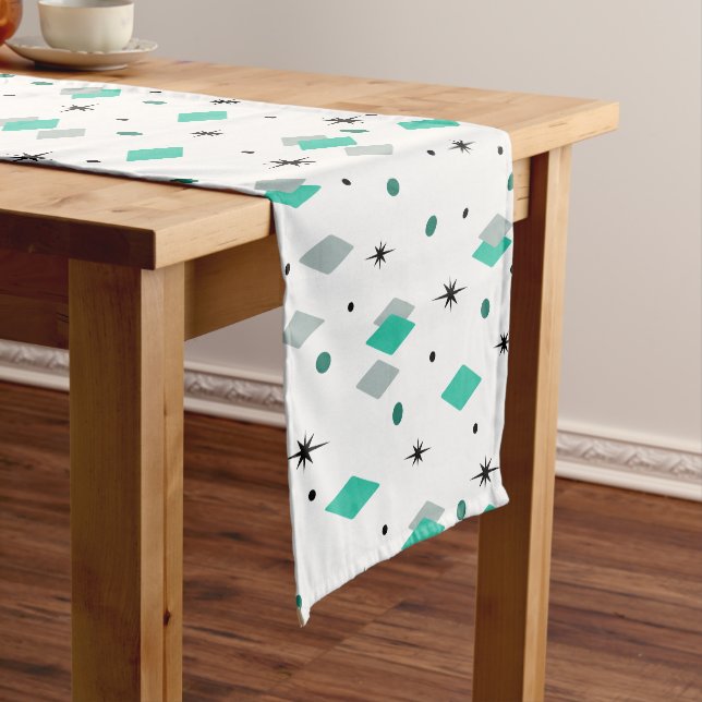 Space Age Diamonds Turquoise White Short Table Runner (In Situ)