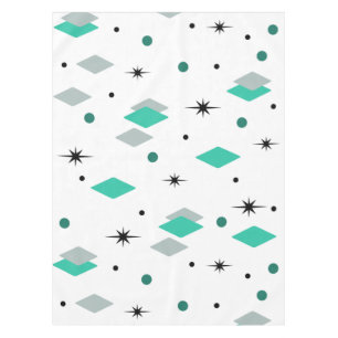 Space Age Diamonds Turquoise White Tablecloth