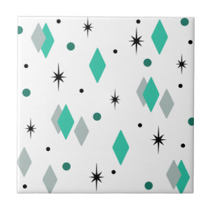 Space Age Diamonds Turquoise White Tile