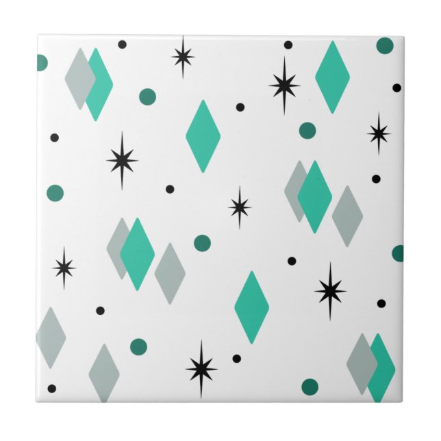 Space Age Diamonds Turquoise White Tile (Front)