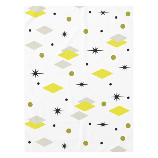 Space Age Diamonds Yellow Gray White Tablecloth (Front)