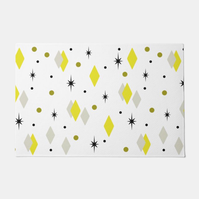 Space Age Diamonds Yellow Grey White Doormat (Front)