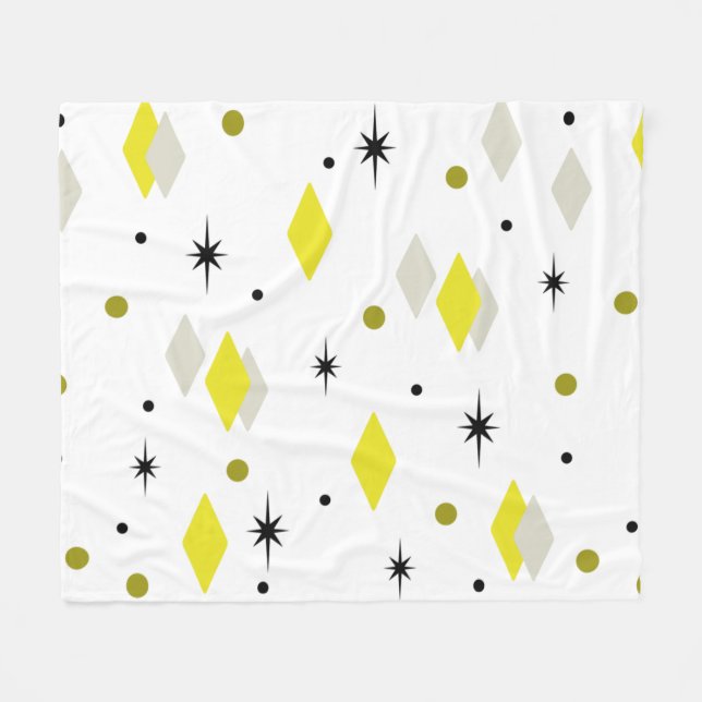 Space Age Diamonds Yellow Grey White Fleece Blanket (Front (Horizontal))