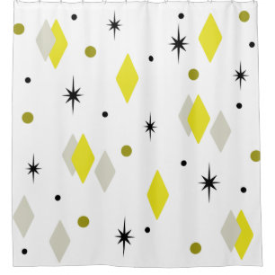 Space Age Diamonds Yellow Grey White Shower Curtain