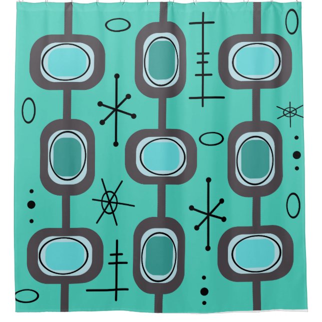 Space Age Geometric Art Aquamarine Shower Curtain (Front)
