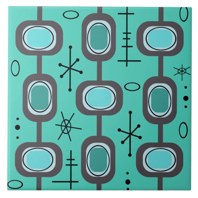 Space Age Geometric Art Aquamarine Tile (Front)