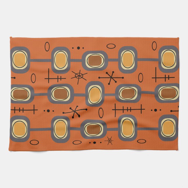 Space Age Geometric Art Burnt Orange Tea Towel (Horizontal)