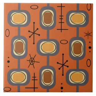 Space Age Geometric Art Burnt Orange Tile