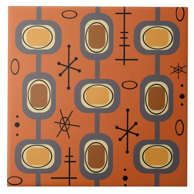 Space Age Geometric Art Burnt Orange Tile (Front)