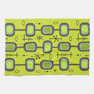 Space Age Geometric Art Chartreuse Green Tea Towel