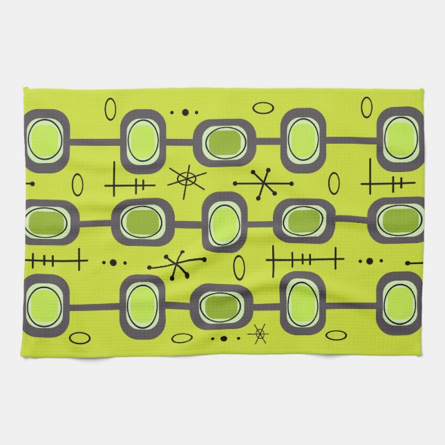 Space Age Geometric Art Chartreuse Green Tea Towel (Horizontal)
