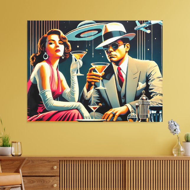 Space Age Las Vegas Gangster Martini Party Canvas Print (Insitu(LivingRoom))