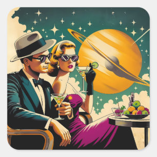 Space Age Las Vegas Martini Gangster Party Square Sticker