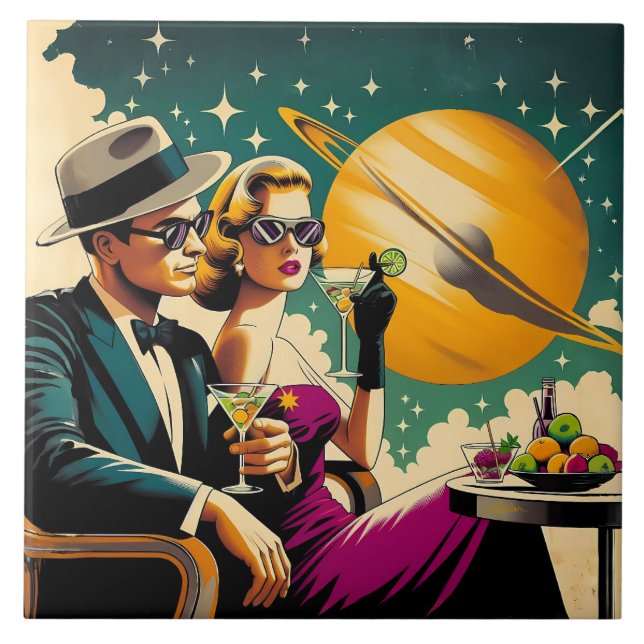 Space Age Las Vegas Martini Gangster Party Tile (Front)