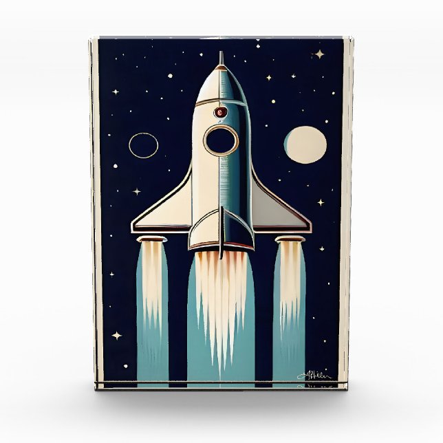 Space Age Retro 50s Rocket Ship Photo Block (Front)