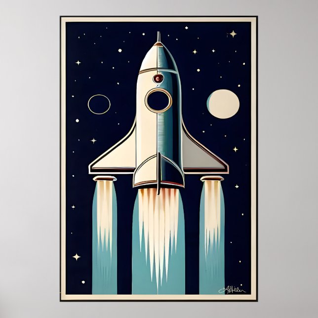 Space Age Retro 50s Rocket Ship Poster (Front)