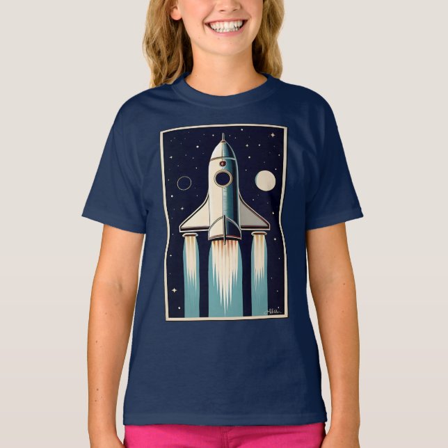 Space Age Retro 50s Rocket Ship T-Shirt (Front)