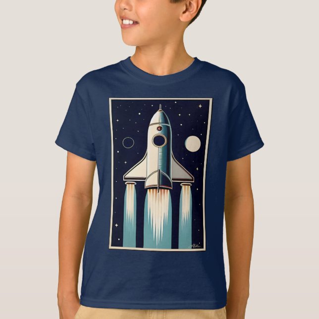 Space Age Retro 50s Rocket Ship T-Shirt (Front)