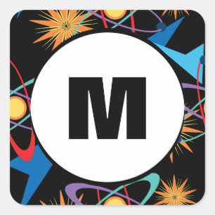 Space Age Retro Multicolored Pattern Square Sticker