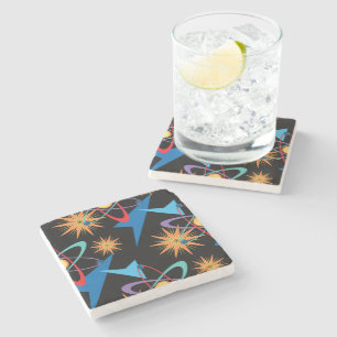 Space Age Retro Multicolored Pattern Stone Coaster