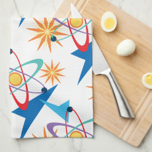 Space Age Retro Multicolored Pattern Tea Towel