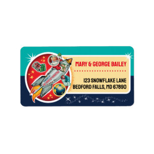 Space Age Santa Christmas Card Address Labels