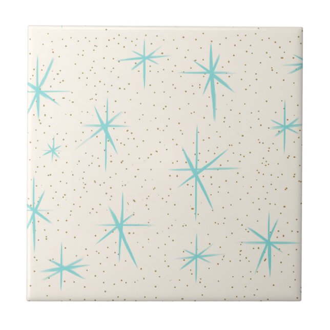 Space Age Turquoise Starbursts Ceramic Tile (Front)
