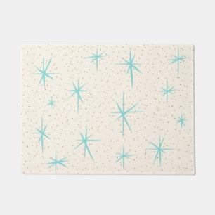 Space Age Turquoise Starbursts Door Mat