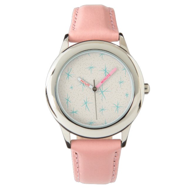 Space Age Turquoise Starbursts Kid's Watch (Front)