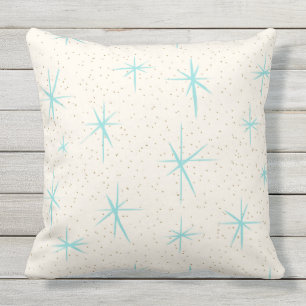 Space Age Turquoise Starbursts Outdoor Pillow