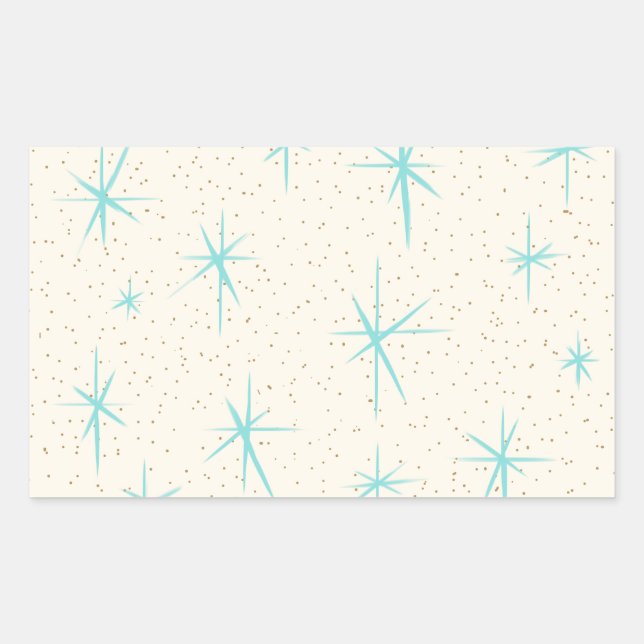 Space Age Turquoise Starbursts Rectangle Stickers (Front)