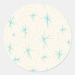 Space Age Turquoise Starbursts Round Stickers