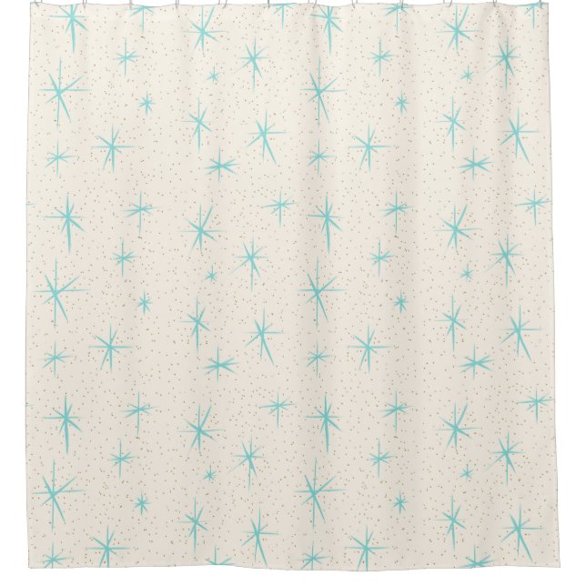 Space Age Turquoise Starbursts Shower Curtain (Front)