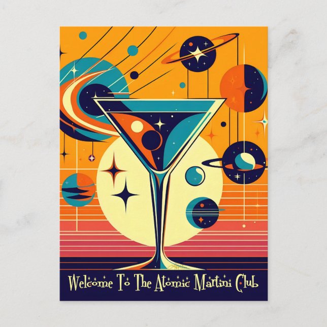Space Age Welcome To The Atomic Martini Club Postcard (Front)
