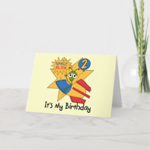 Space Alien 2nd Birthday T-shirts and Gifts Card
