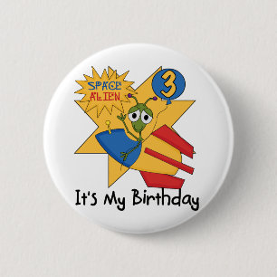 Space Alien 3rd Birthday Tshirts and Gifts 6 Cm Round Badge