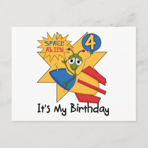 Space Alien 4th Birthday T-shirts and Gifts Postcard