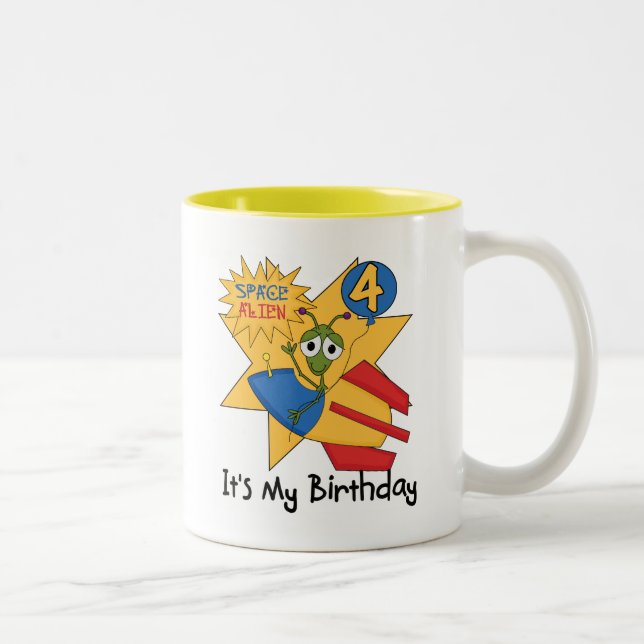 Space Alien 4th Birthday T-shirts and Gifts Two-Tone Coffee Mug (Right)