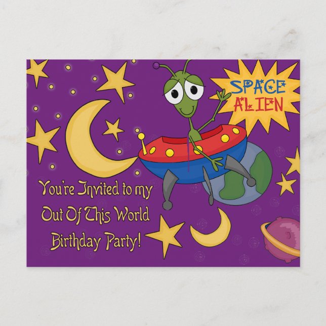 Space Alien Birthday Invitations (Front)
