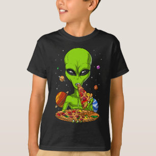 Space Alien Eating Pizza Funny UFO Science Fiction T-Shirt