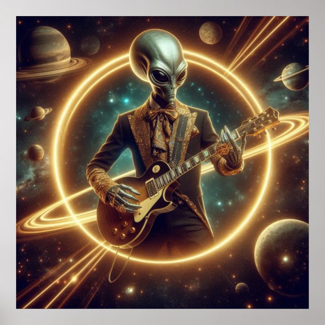 Space Alien, Electric Guitar, Fancy Jacket,  Poster (Front)