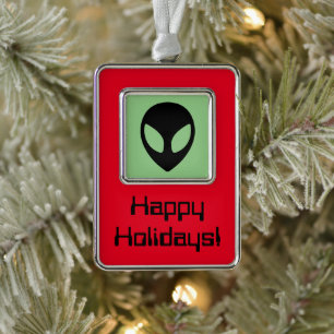 Space Alien Extraterrestrial Being Silver Plated Framed Ornament